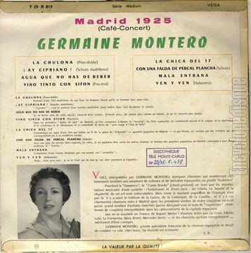 [Pochette de Madrid 1925 (Germaine MONTERO) - verso]