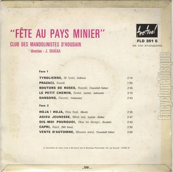 [Pochette de Fte au pays minier (ENSEMBLE POLONAIS SONORA HOUDAIN) - verso]