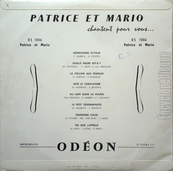 [Pochette de Chantent pour vous… (PATRICE et MARIO) - verso]