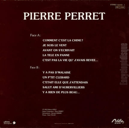 [Pochette de Comment c’est la Chine, Je suis le vent, Un p’tit clbard… (Pierre PERRET) - verso]