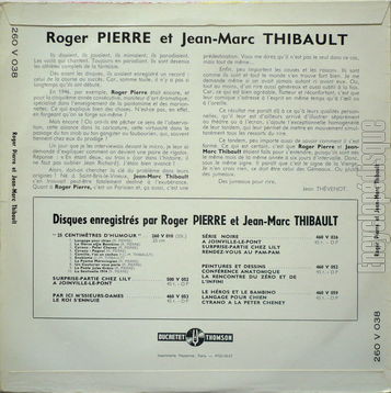 [Pochette de 33 p’tits tours et puis s’en vont (Roger PIERRE et Jean-Marc THIBAULT) - verso]