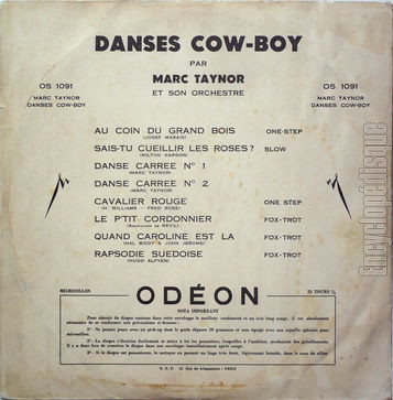 [Pochette de Danses cow-boy (Marc TAYNOR) - verso]