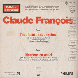 [Pochette de dition souvenir : Tout clate, tout explose (Claude FRANOIS) - verso]