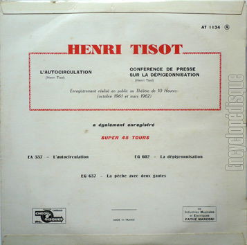 [Pochette de L’autocirculation / La dpigeonnisation (Henri TISOT) - verso]