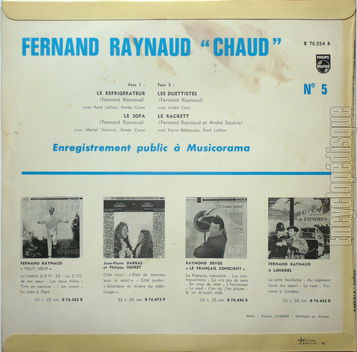 [Pochette de N 5 - Chaud (Fernand RAYNAUD) - verso]