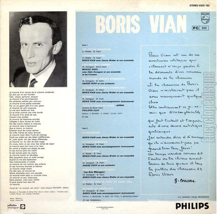 [Pochette de Le dserteur, Fais-moi mal Johnny, Les joyeux bouchers… (Boris VIAN) - verso]