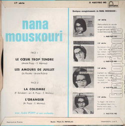 [Pochette de Le cœur trop tendre (Nana MOUSKOURI) - verso]