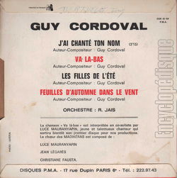 [Pochette de J’ai chant ton nom (Guy CORDOVAL) - verso]