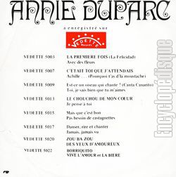 [Pochette de Borriquito / Vive l’amour et la bire (Annie DUPARC) - verso]