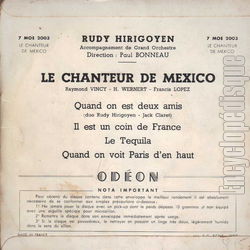 [Pochette de Le chanteur de Mexico "Quand on est deux amis" (Rudy HIRIGOYEN) - verso]