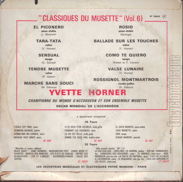 [Pochette de Classiques du musette n6 (Yvette HORNER) - verso]