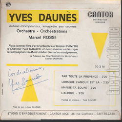 [Pochette de Par toute la Provence (Yves DAUNS) - verso]