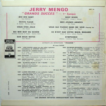 [Pochette de Ses grands succs (1re poque) (Jerry MENGO) - verso]