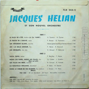 [Pochette de Le bleu de l’t, Les criquets, Sucu sucu… (Jacques HLIAN) - verso]