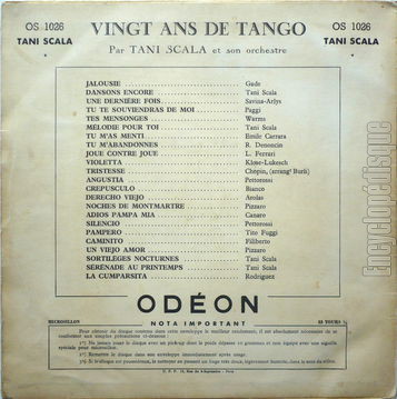 [Pochette de Vingt ans de tango (Tani SCALA) - verso]