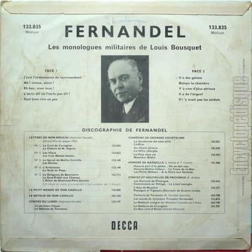 [Pochette de Les monologues militaires de Louis Bosquet (FERNANDEL) - verso]