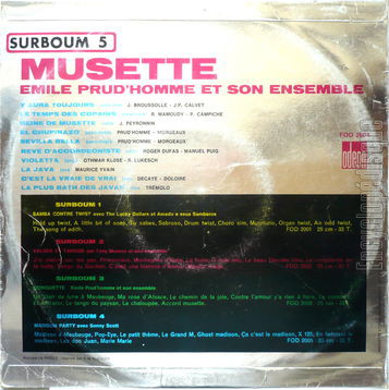 [Pochette de Surboum 5 : musette (mile PRUD’HOMME) - verso]