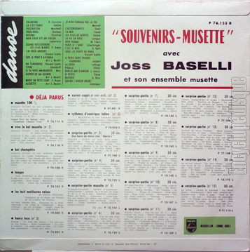 [Pochette de 30 succs de l’accordon  Souvenirs musette  (Joss BASELLI) - verso]