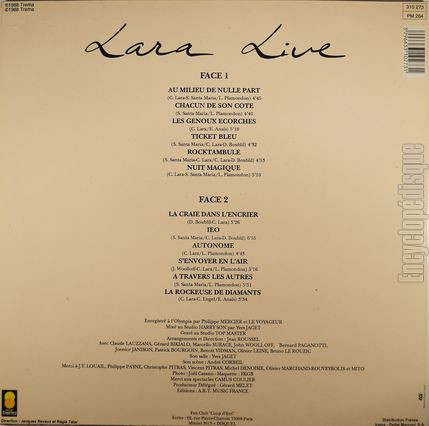 [Pochette de Lara live (Catherine LARA) - verso]