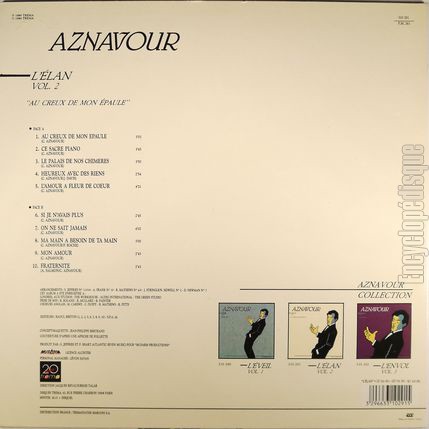 [Pochette de L’lan - vol. 2 - "Au creux de mon paule" (Charles AZNAVOUR) - verso]