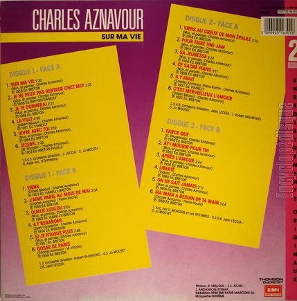 [Pochette de Sur ma vie (Charles AZNAVOUR) - verso]