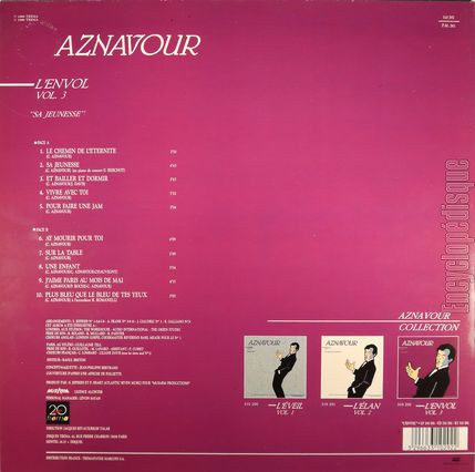 [Pochette de L’envol - Vol. 3 - "Sa jeunesse" (Charles AZNAVOUR) - verso]