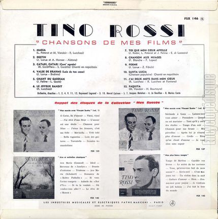 [Pochette de Chansons de mes films (Tino ROSSI) - verso]