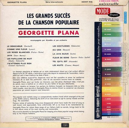 [Pochette de Les grands succs de la chanson populaire (Georgette PLANA) - verso]