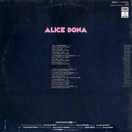 [Pochette de De la tendresse… (Alice DONA) - verso]