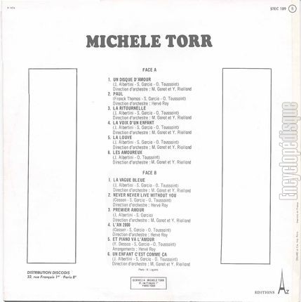 [Pochette de Un disque d’amour (Michle TORR) - verso]