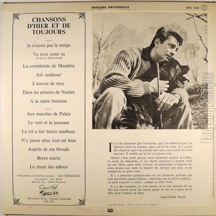 [Pochette de Chansons d’hier et de toujours (Jean-Claude PASCAL) - verso]