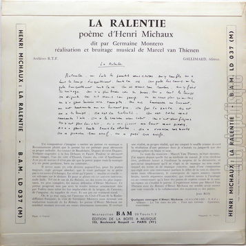 [Pochette de La ralentie (Germaine MONTERO) - verso]