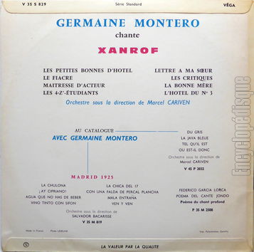 [Pochette de Chante Xanrof (Germaine MONTERO) - verso]