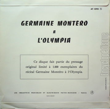 [Pochette de Le tour de chant  l’Olympia (Germaine MONTERO) - verso]