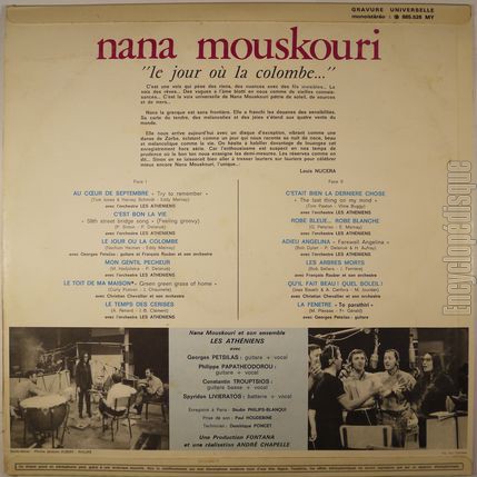 [Pochette de Le jour o la colombe… (Nana MOUSKOURI) - verso]