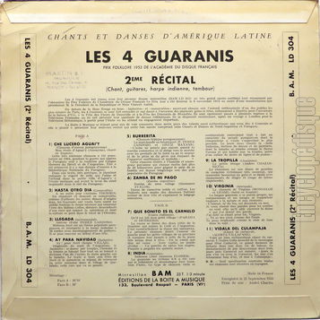 [Pochette de 2me rcital (Les 4 GUARANIS) - verso]