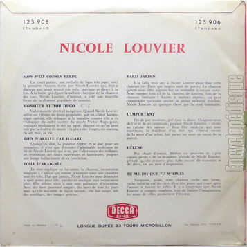 [Pochette de Mon p’tit copain perdu, L’important, Hlne… (Nicole LOUVIER) - verso]