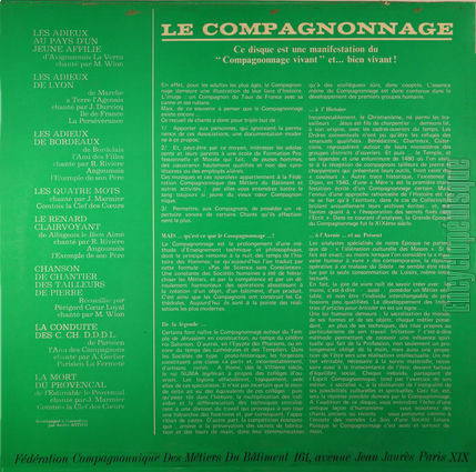 [Pochette de Chants compagnonniques (FDRATION COMPAGNONNIQUE DES MTIERS DU BTIMENTS) - verso]