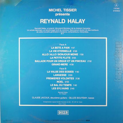 [Pochette de La bte  pain / La vie ternelle / Allo ! Allo ! Bonjour Mnie (Reynald HALAY) - verso]