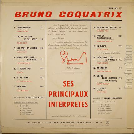 [Pochette de Bruno Coquatrix - Ses principaux interprtes (COMPILATION) - verso]