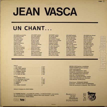 [Pochette de Un chant… (Jean VASCA) - verso]