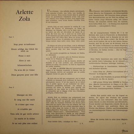 [Pochette de Stop pour m’embrasser / Heute schlgt das Glck fur mich zu / Pense  moi… (Arlette ZOLA) - verso]