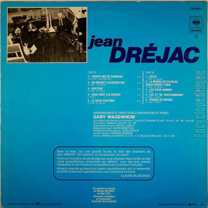 [Pochette de Trente ans de chansons / Un enfant d’aujourd’hui / Rupture… (Jean DRJAC) - verso]