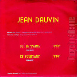 [Pochette de Oui je t’aime (Jean DAUVIN) - verso]