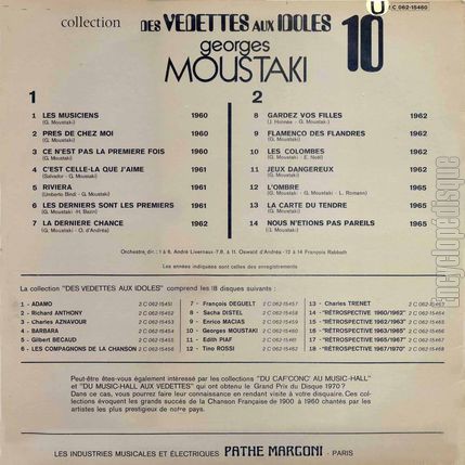 [Pochette de Des vedettes aux idoles - 10 (Georges MOUSTAKI) - verso]