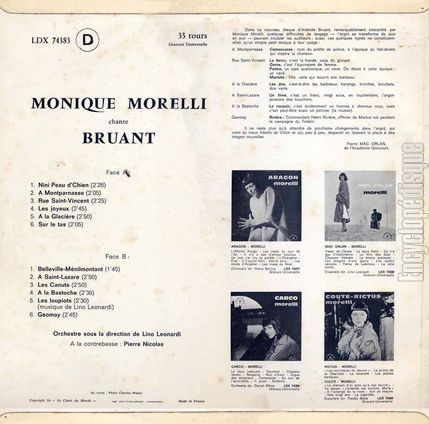 [Pochette de Bruant (Monique MORELLI) - verso]