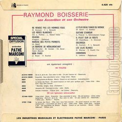 [Pochette de 12 succs enregistrs en public (Raymond BOISSERIE) - verso]