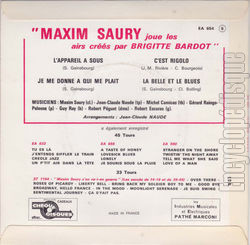 [Pochette de Joue les airs crs par Brigitte Bardot (Maxim SAURY) - verso]