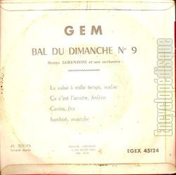 [Pochette de Bal du dimanche n 9 (Bruno LORENZONI) - verso]