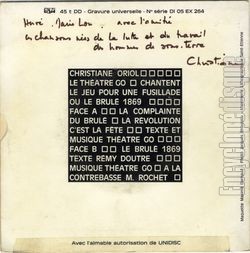 [Pochette de 90me anniversaire- Fdration nationale du sous-sol (C.G.T.) (Christiane ORIOL et le THTRE GO) - verso]